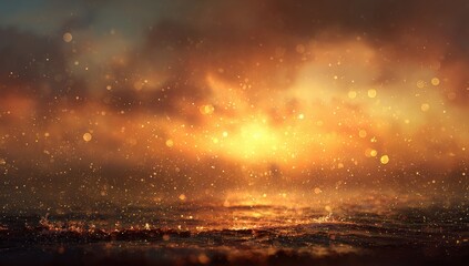 Fototapeta premium Golden sunset, fiery sky, misty ambiance