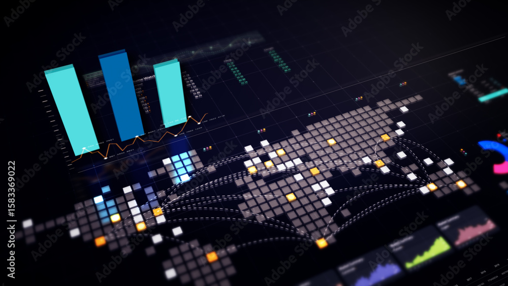 Poster dynamic data visuals for business info graphics, animated charts, and data-driven insights for a bus
