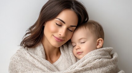 A cozy moment of love between a mother and her baby, wrapped in warmth and tenderness.