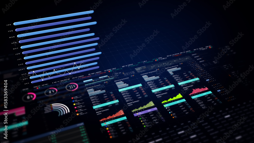 Poster dynamic data visuals for business info graphics, animated charts, and data-driven insights for a bus