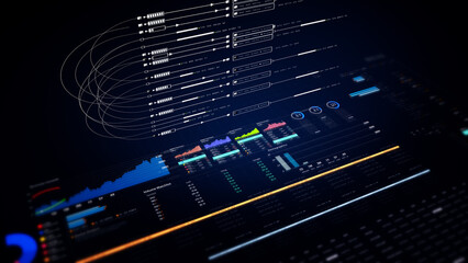 Fototapeta premium Dynamic data visuals for business info graphics, animated charts, and data-driven insights for a business meeting mock-up. Explore the world of trading, stock exchanges, and crypto