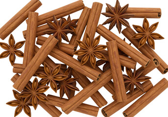 Isolated Cinnamon Sticks and Star Anise Spice Mix