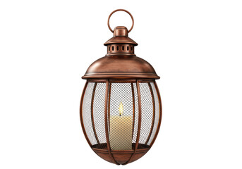 Isolated Vintage Metal Lantern with Flickering Candle