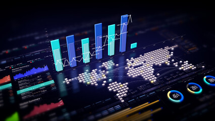 Dynamic data visuals for business info graphics, animated charts, and data-driven insights for a business meeting mock-up. Explore the world of trading, stock exchanges, and crypto