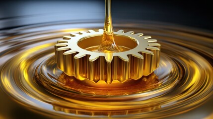 A golden gear immerses in liquid gold, symbolizing innovation and engineering excellence.