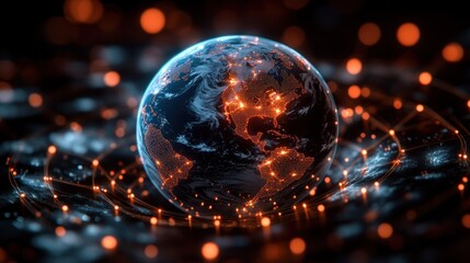 Glowing Earth view, bright North American lights, bokeh