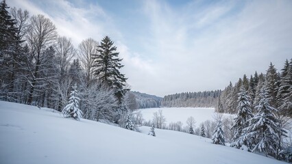 Fototapeta premium Snow-covered woodland in winter