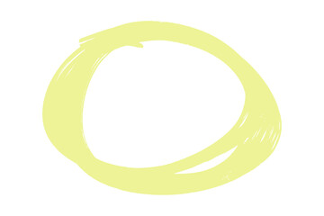 Marker vector encircle. Hand drawn illustration. Yellow round mark on white for text highlighting.