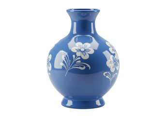 Isolated Blue Ceramic Vase with White Flowers