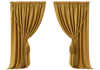 Isolated Luxurious Golden Curtains with Tassels Elegance