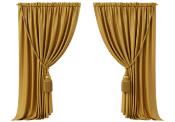 Isolated Luxurious Golden Curtains with Tassels Elegance