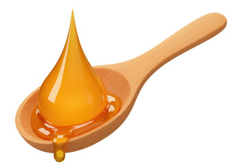 Isolated Honey Dripping from Wooden Spoon