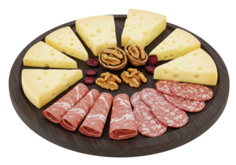 Isolated Cheese and Salami Platter on Dark Wooden Board