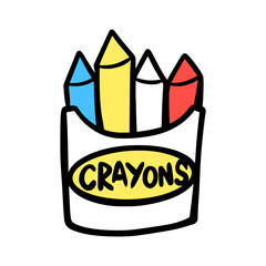 Hand-Drawn Crayons Cartoon Vector &ndash; Colorful School Art Tools in Doodle Style Illustration