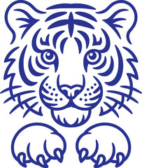 Fierce blue tiger face with paws graphic design illustration feline animal