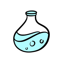 Hand-Drawn Beaker Cartoon Vector – Science Lab Flask with Liquid in Fun School Style