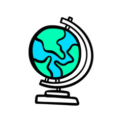 Hand-Drawn Globe Cartoon Vector &ndash; World Map Geography Education Icon in Colorful Sketch Style