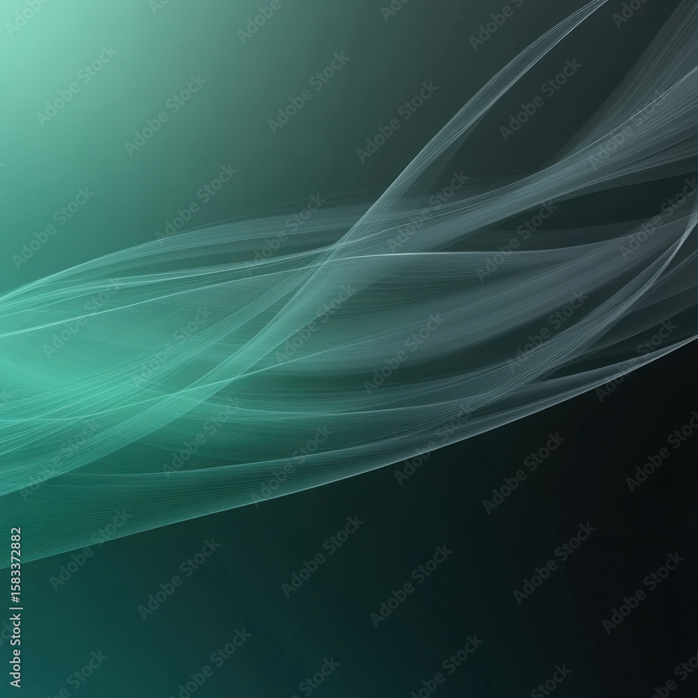 Poster abstract flowing smooth light lines on a dark green background. dynamic wavy shapes. modern art digi