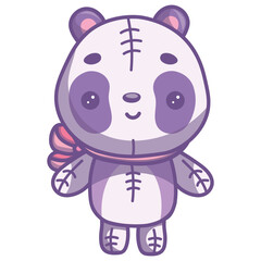 Cute kawaii panda toy standing. Vector illustration of funny panda character.