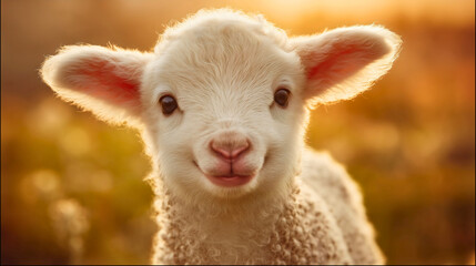 Fototapeta premium A gentle Christian lamb walking in a meadow a Christian lamb representing believers with a smile on its face.