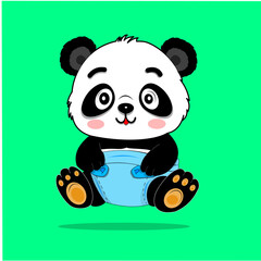 Fototapeta premium Cute panda sitting with a happy expression, ideal for children's books, mascot design, educational materials, and merchandise. Adorable and perfect for playful or friendly visual themes.