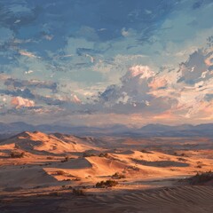 Vast desert landscape at sunset