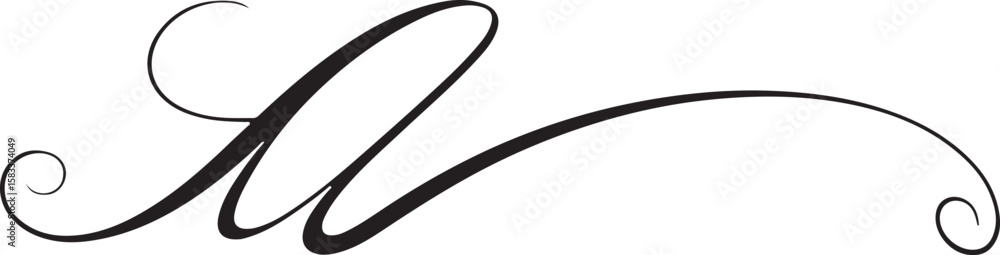 Poster elegant black calligraphic flourish with swirling curves and curls isolated on transparent backgroun