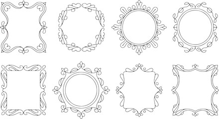 Ornate decorative frames with swirling floral elements and circular shapes vector