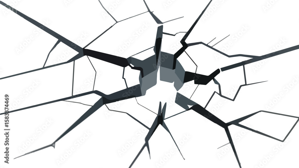 Poster abstract dark grey geometric crack pattern with sharp edges and sharp points on a transparent backgr