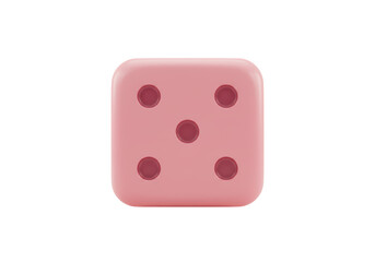 Isolated Pink Dice with Five Dots