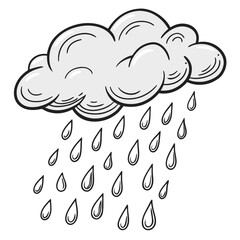 Vector art of a cartoon cloud with rain isolated on white background