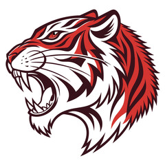 Vector art of a tiger head is roaring isolated on white background