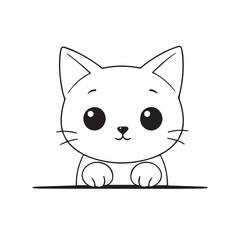 Obraz premium A cute cartoon cat is isolated on white background, featuring big eyes, pink cheeks, and a happy expression