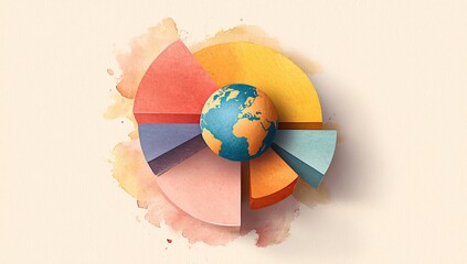 Earth graphic, pie chart sections, pastel colors,  watercolor