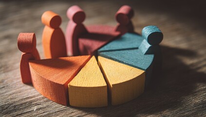 Colorful pie chart with wooden figures (2)
