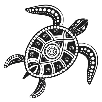 Vector art of a decorative sea turtle with tribal patterns isolated on white background