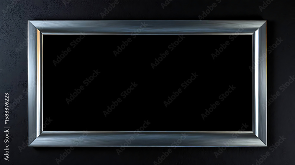 Aufkleber a silver rectangular frame with a textured border hangs on a dark textured wall