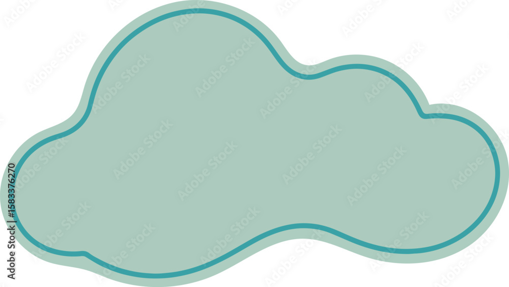 Poster a soft pastel green cloud shape with a thin teal outline isolated on a transparent background isolat
