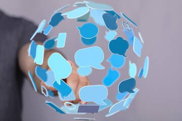 Abstract image of interconnected speech bubbles, representing global communication and social media.