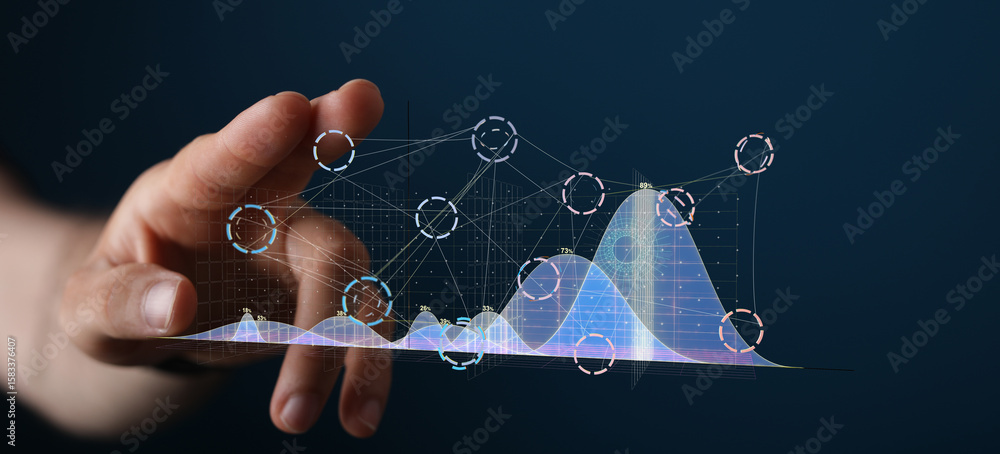 Aufkleber abstract image of a hand interacting with a digital graph, visualizing data analysis and business in