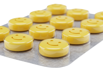 Isolated Pack of Yellow Smiley Face Pills