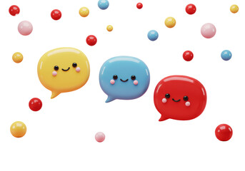 Isolated Colorful Speech Bubbles with Smiling Faces and Candies