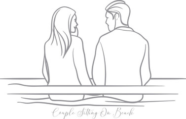 Couple Sitting On The Beach Holding Hands Continuous One Line Drawing Editable Stroke On An Isolated Background