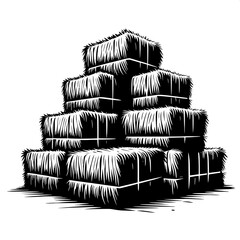 Black and White Vector Silhouette of a Stack of Hay Bales © Venjex Illustrations