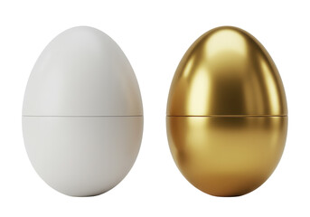 Isolated White and Gold Egg Duo Side by Side