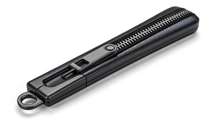 a sleek and modern black utility tool, minimalist design, high quality metal construction, sharp cutting edges, compact and portable, professional grade craftsmanship, industrial styling, utilitarian 