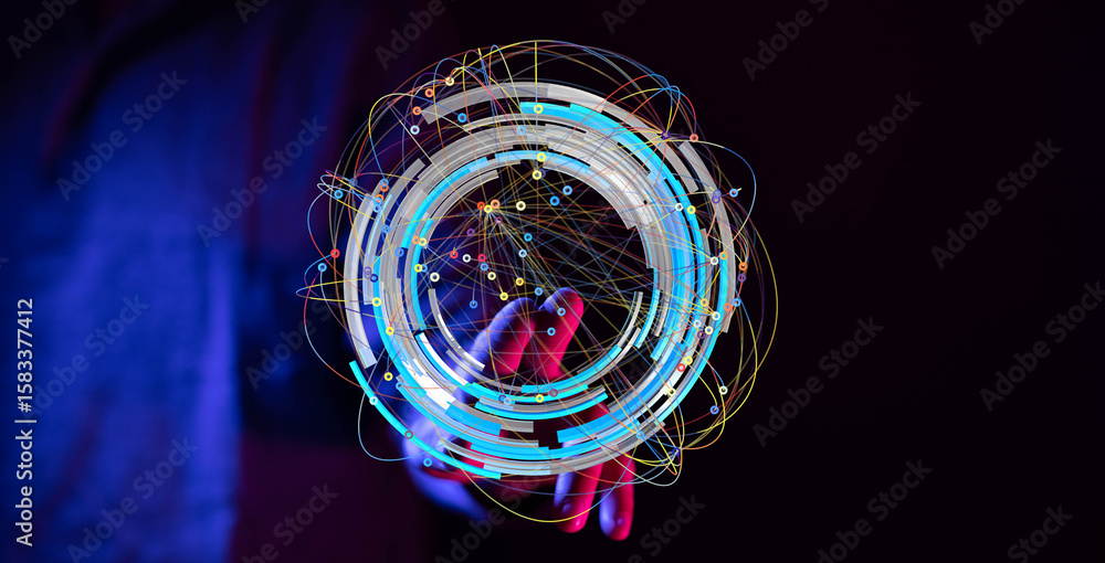 Aufkleber abstract image of a hand interacting with a digital network. represents innovation and connectivity.