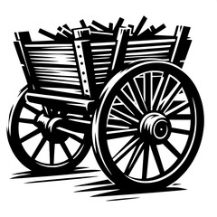 Fototapeta premium Black and White Vector Silhouette of a Farm Cart with Wheels
