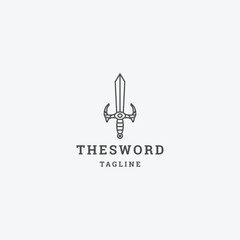 Sword line art logo icon design template flat vector