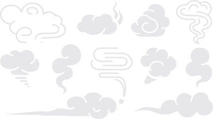 Obraz premium Collection of stylized cartoon smoke and cloud elements in various shapes and forms isolated on transparent background